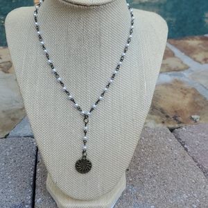 Bronze plated pearl necklace with drop Sunburst.